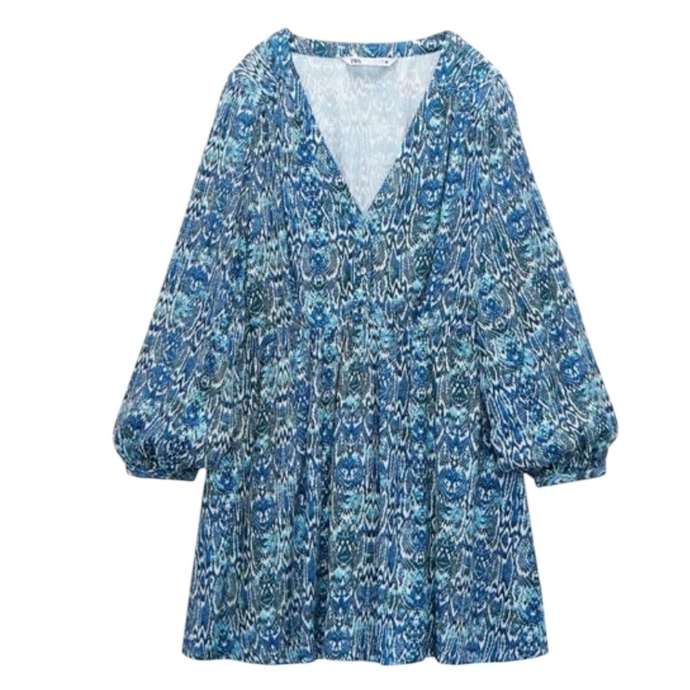 NWT ZARA Leopard Print V-Neck Long Sleeve Mini Dress Size Large - Picture 4 of 5